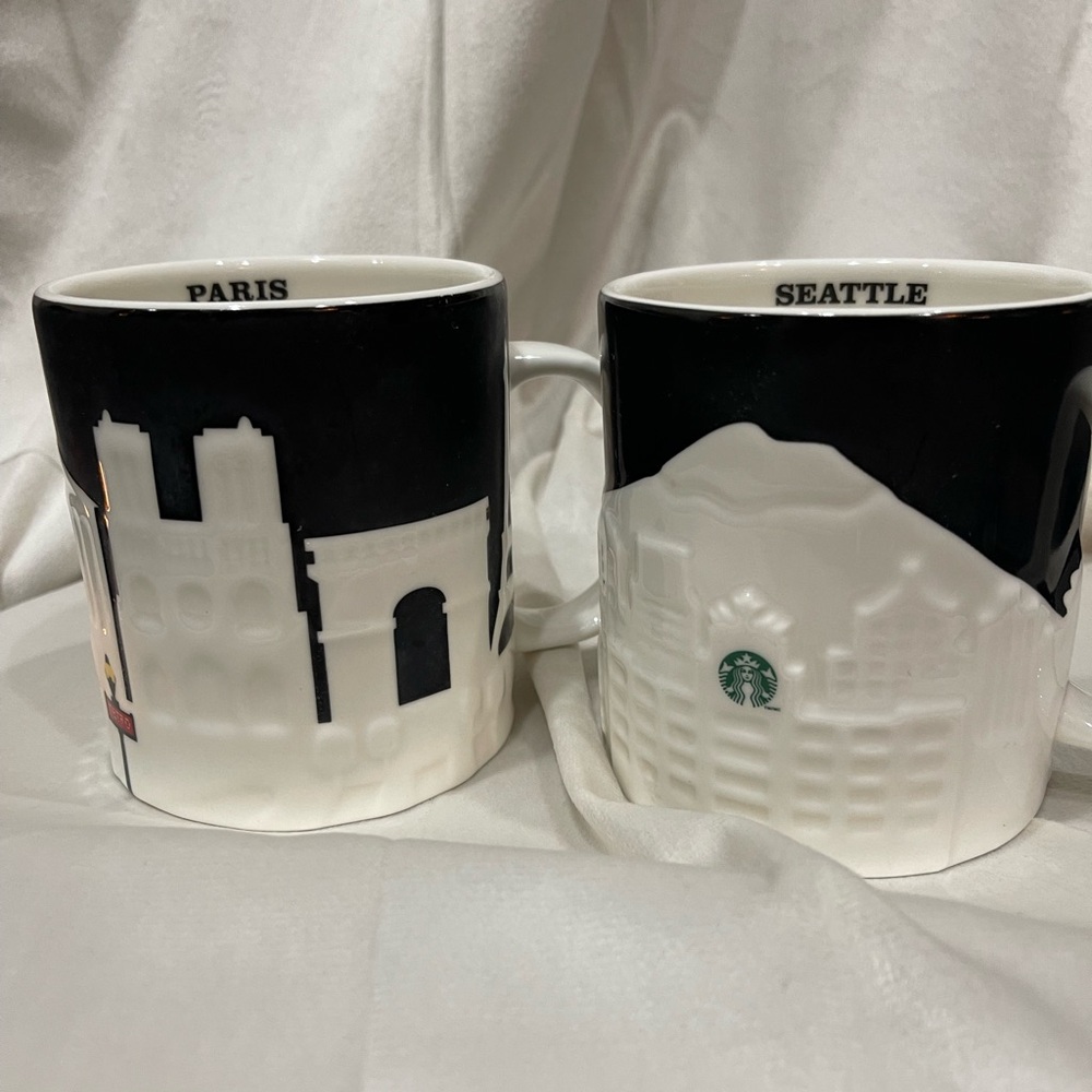 Starbucks Paris and Seattle Mug Set - Black and White
